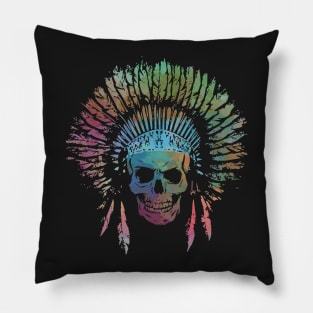 Chief Skull Watercolor Pillow