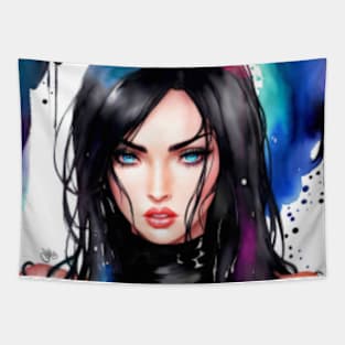 Pretty girl watercolor portrait Tapestry