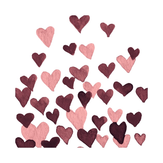 Valentine’s Day Watercolor Hearts – dark pink by wackapacka