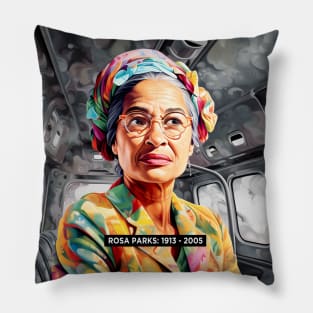 Black History Month: The Back of the Bus with Rosa Parks on a Dark Background Pillow