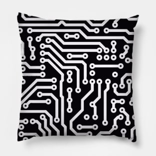 Computer Chip Circuit Tech Pattern - Black & White Pillow