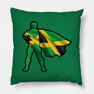 Jamaican Hero Wearing Cape of Jamaica Flag Hope and Peace Unite in Jamaica Pillow