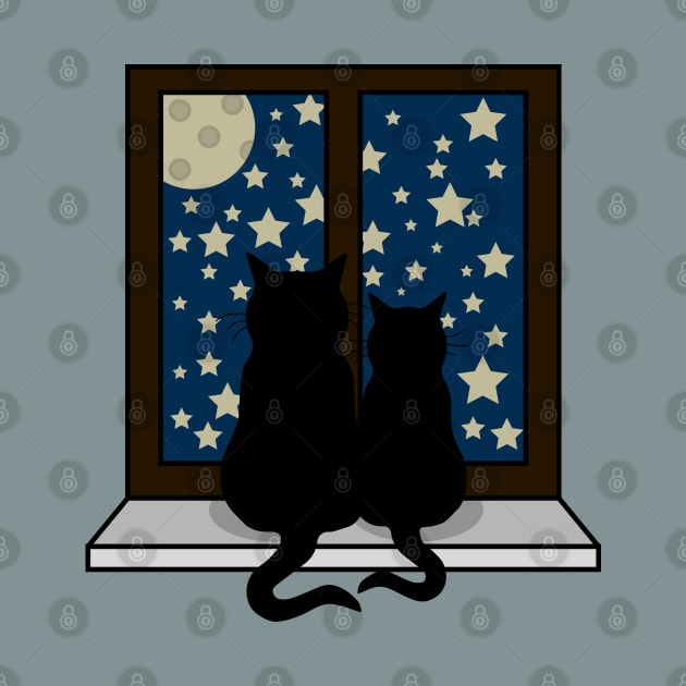 Two cats watching the moon by DigitalCleo