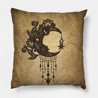 Elegant steampunk moon with gears Pillow