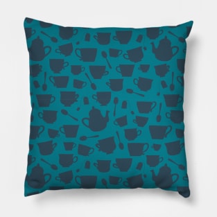 Teacup and Teapot Silhouettes- blue teal Pillow