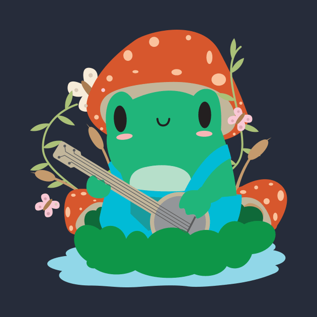 Cottagecore Aesthetic Frog Playing Banjo Mushroom Hat Kawaii by SWIFTYSPADE