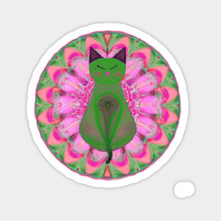 Mandala with cat in pink and green. Magnet