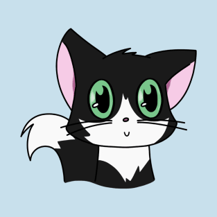 Cute Black and White Cat With Green Eyes T-Shirt