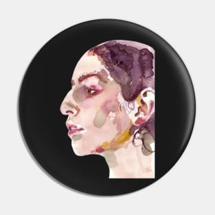 Olive - A Watercolour Portrait Side Profile Pin