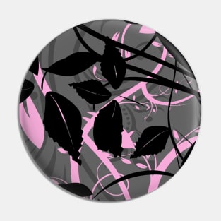 Silhouette Shadow Floral with Tribal Pattern - Black and Pink Pin