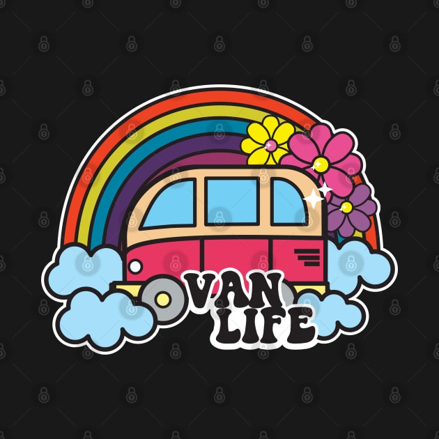 Van Life Cute Retro Cartoon Rainbow Happy Hippy Style Funny by markz66