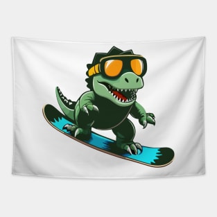 Snowboarding Dinosaur Prehistoric Fun Tapestry