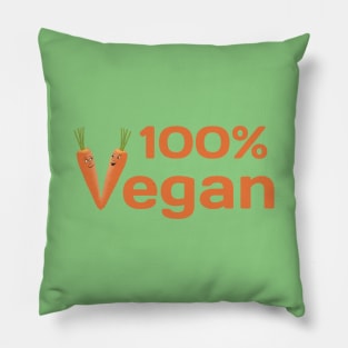 100% Vegan – carrots with cartoon faces Pillow