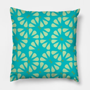 Teal Vintage Checkered Flowers Pillow