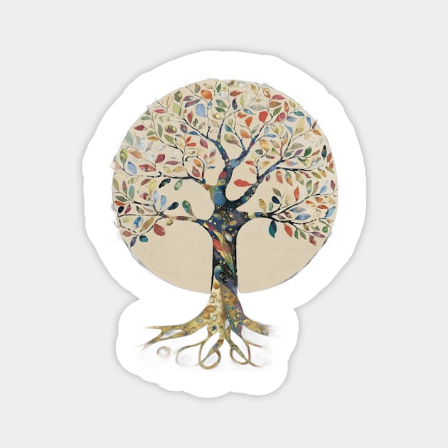 Stylized Tree with a Circular Canopy  Filled with Multicolored Leaves Magnet by animegirlnft