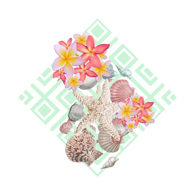 Modern tropical flowers seashells geometric design by InovArtS