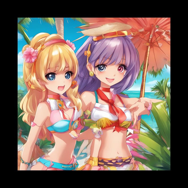 Anime girls wear bikni on  beach by animegirlnft