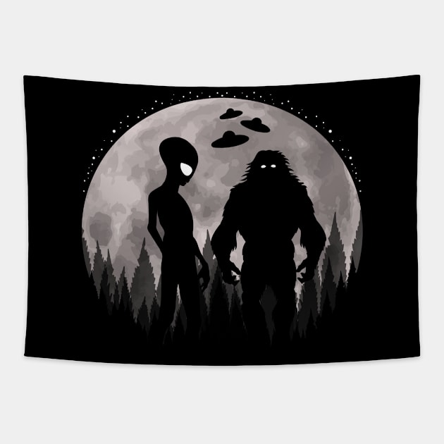 Bigfoot Alien Ufos Tapestry by Tesszero