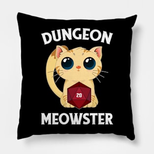 Dungeon Meowster Funny Nerdy Cat D20 RPG Fantasy Game Master Pillow