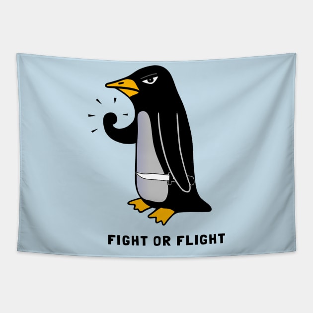 fight or flight Penguin Tapestry by Coretan MudaKu