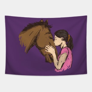 Cute Girl kissing a horse Shirt - T-Shirt for horse lovers Tapestry