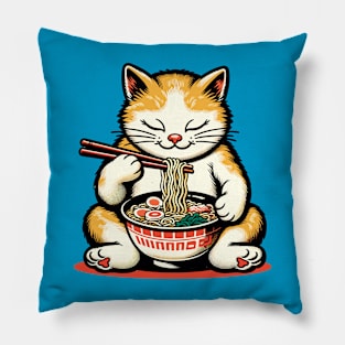 Cat eating ramen noodles Pillow