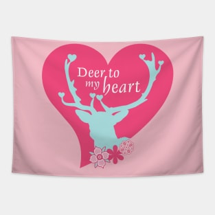 Deer Love Heart Flowers Woodland Tapestry