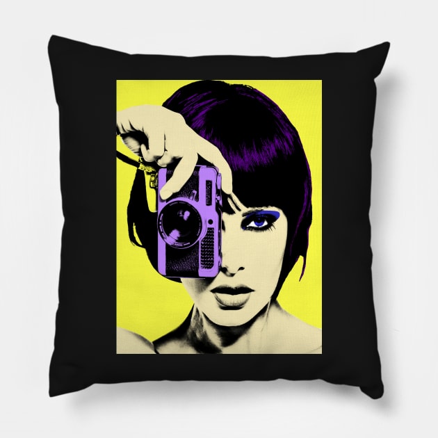 Girl photographer, Pop art Pillow by BokeeLee