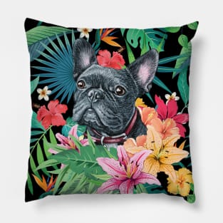 Tropical Black Frenchie French Bulldog Pillow