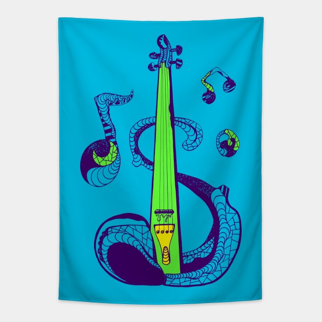 Neon Green String Violin Tapestry by kenallouis