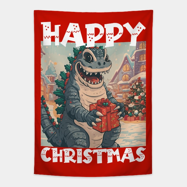 Happy Christmas with Godzilla - 4 Tapestry by Megadorim