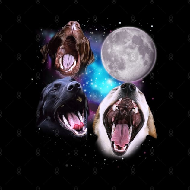 Three Labs Howl at the Moon by darklordpug