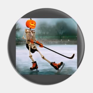 ce Hockey playing skeleton Halloween Digital Art Funny Pin