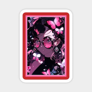 Aesthetic Anime Girl Pink Rosa Black | Quality Aesthetic Anime Design | Premium Chibi Manga Anime Art Magnet