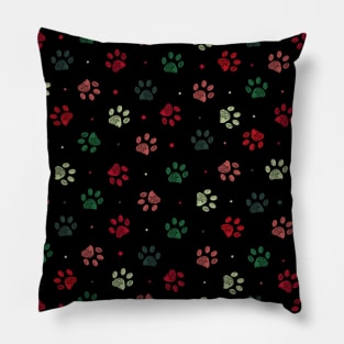 Christmas colored paw prints Pillow