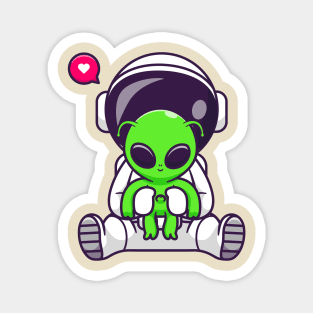 Cute Astronaut With Baby Alien Cartoon Magnet