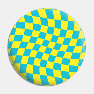 Twisted Checkered Square Pattern - Yellow & Sky Blue Pin