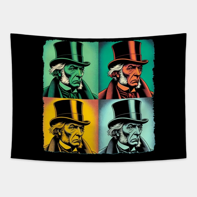 Scrooge Spectrum: Pop Art's Victorian Visionary - Ebenezer Scrooge Tapestry by PawPopArt