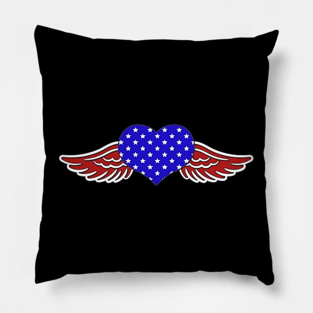 US Flag Red White and Blue heart Wings Pillow by KZK101