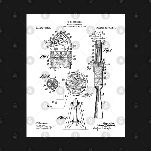 Rocket Ship Patent - Nasa Rocketship Art - Black And White by patentpress