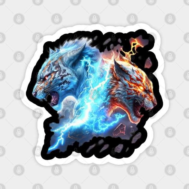 Elemental lightning tigers fire and ice battle - Lightning Tiger - Magnet |  TeePublic