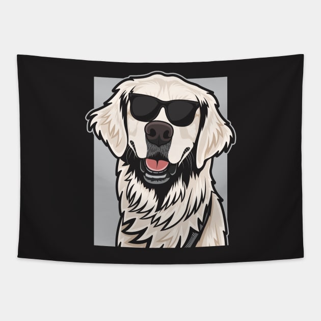 Smiling Cream Golden Retriever Wearing Glasses Tapestry by Dogiviate