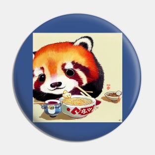 Kawaii Red Panda Eating Ramen Pin