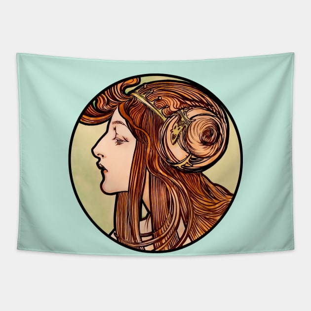 Art Nouveau woman bust  retro with colorful vintage  design Tapestry by Marccelus