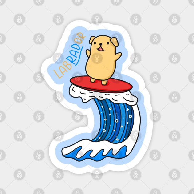 Dog On Surfboard Magnet by Sofia Sava