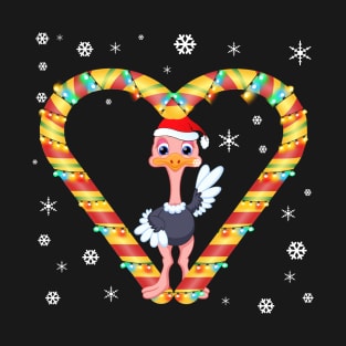 Cute Ostrich Candy Cane Heart Funny Christmas Light Gift T-Shirt