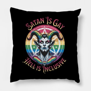 Funny Hail Gay Satan and Hell Is Inclusive - LGBT Pride Baphomet Pillow