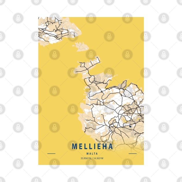 Mellieha - Malta Yellow City Map by tienstencil