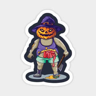 Zombie Hat Pumpkin Halloween Party Gift Axe T-Shirt Magnet