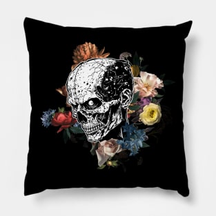 Skull and Flowers Pillow